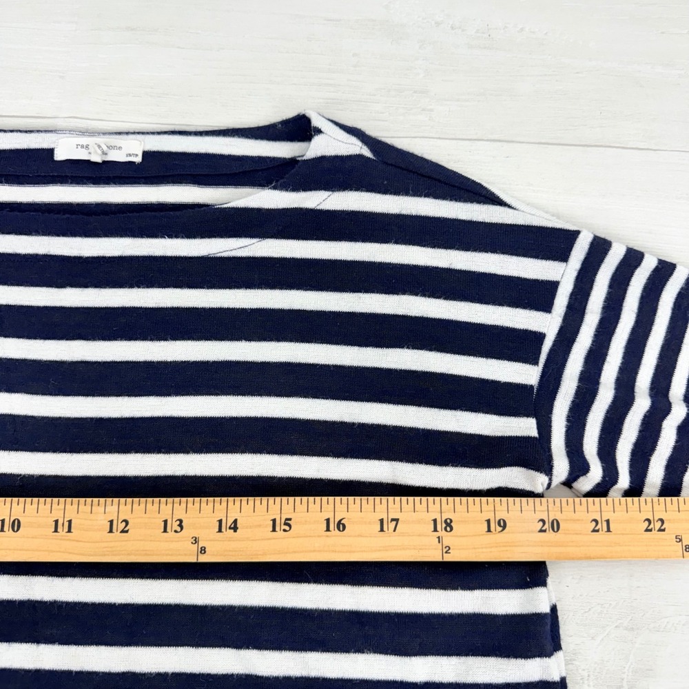 Rag & Bone Striped Long Sleeve Top Womens XS Navy White Boat Neck Rayon Blend - Picture 11 of 14